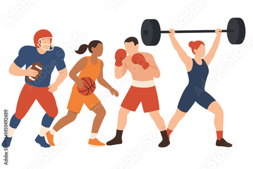 Vector illustration of athletes engaged in various sports during a competition