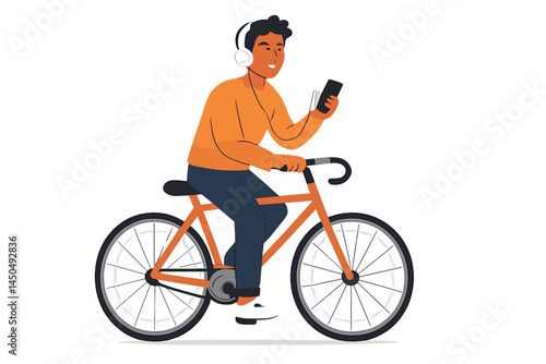 Person riding bicycle while listening to music in a park during daytime