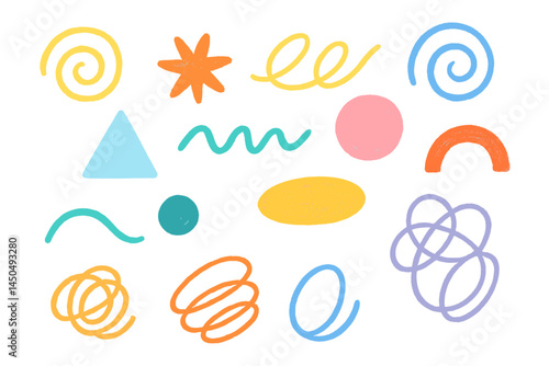Colorful flat vector illustration of abstract shapes and patterns for creative design and artistic inspiration