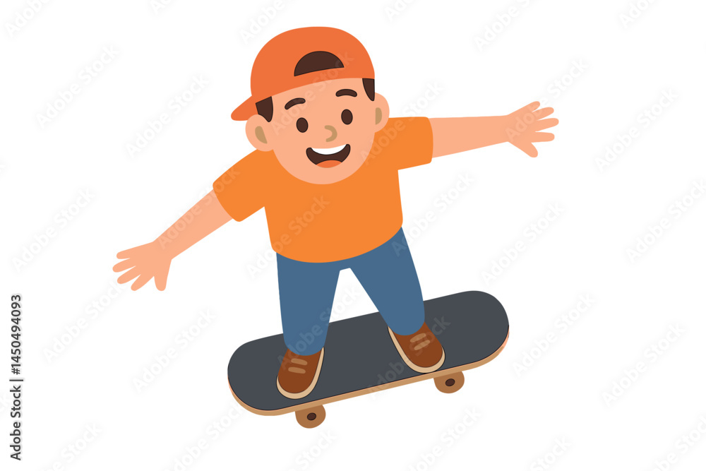 Boy enjoying skateboarding on a sunny day while balancing confidently on his skateboard Boy enjoying skateboarding on a sunny day while balancing confidently on his skateboard