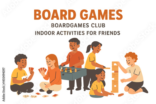 Engaging indoor activities with friends at a board games club featuring various games and cheerful participants