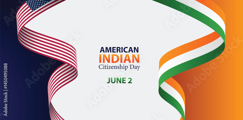 American Indian citizenship day June 2 flag ribbon vector poster
