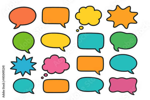 Colorful flat vector speech bubbles and shapes for graphic design and communication