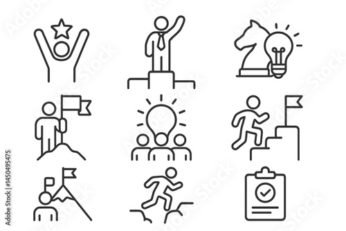 Vector illustration showcasing concepts of achievement, leadership, and creativity in a motivational context