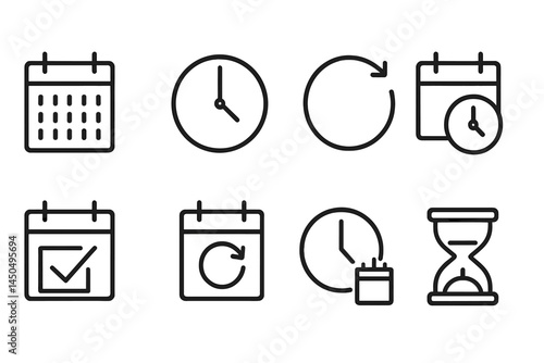 Vector illustration of time management tools featuring calendars, clocks, and timers for planning and organization purposes