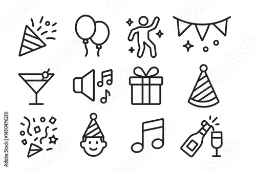 Celebration elements in a flat vector style showcasing party icons and symbols for festive occasions and events