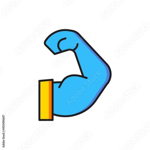 Color Bodybuilder showing his muscles icon isolated on white background. Fit fitness strength health hobby concept. Flat filled outline style with shadow. Vector