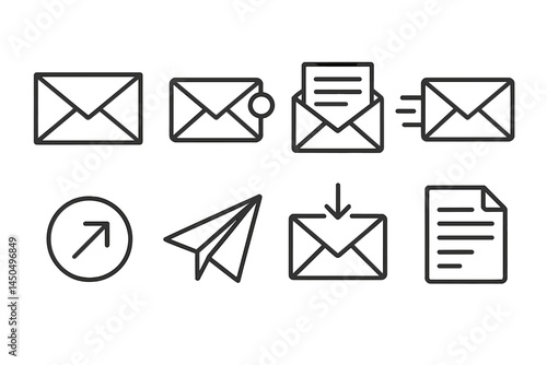 Vector illustration featuring various envelope and messaging icons showcasing communication and digital interaction concepts