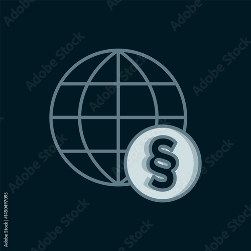 Line International law icon isolated on black background. Global law logo. Legal justice verdict world. Flat filled outline style with shadow. Vector