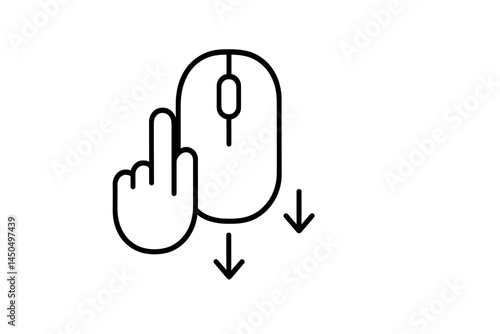Hand gesture demonstrates scrolling action with a computer mouse in a flat vector illustration depicting digital interaction