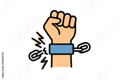 Fist breaking free from chains symbolizing freedom and resistance against oppression