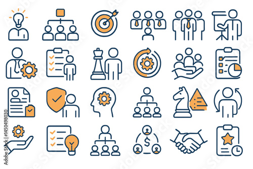 Vector illustration of business concepts including teamwork, strategy, and project management in a modern flat style