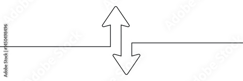 Continuous one line drawing of arrow pointing up and down. Black thin line of two directions arrow icon isolated on white background. EPS10 vector illustration for banner, template, web, app, poster.
