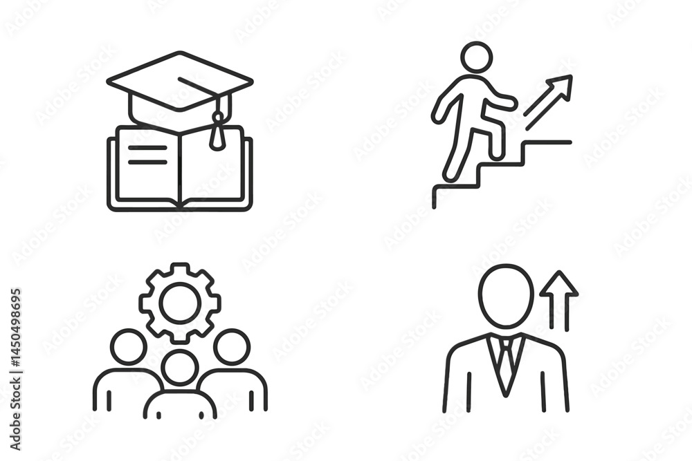 Obraz premium Education, growth, teamwork, and career development in a flat vector illustration representing personal advancement and learning