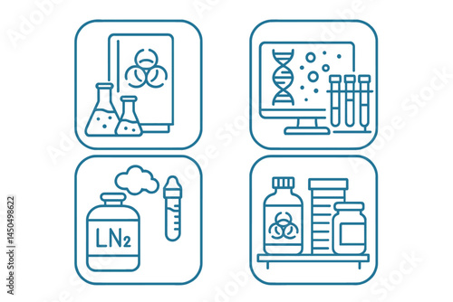 Laboratory research involving hazardous materials and biological analysis with equipment and substances displayed
