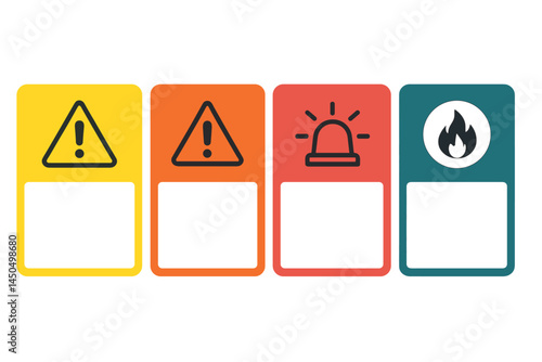 Warning, alert, and hazard symbols in flat vector design representing various safety signs for emergency situations