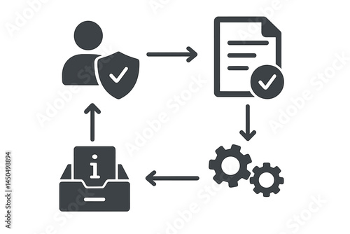 User data management flow with security, documentation, and processing tasks illustrated in a flat vector style