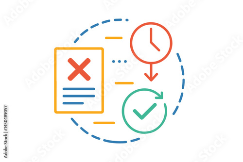 Illustration showing a checklist with a red cross and a green checkmark, indicating task completion and time management