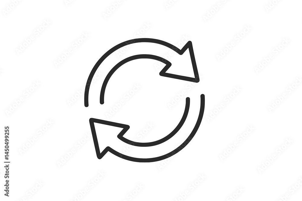 Vector illustration of two arrows in a circular motion representing recycling, sustainability, and reuse in a minimalist style Vector illustration of two arrows in a circular motion representing recycling, sustainability, and reuse in a minimalist style