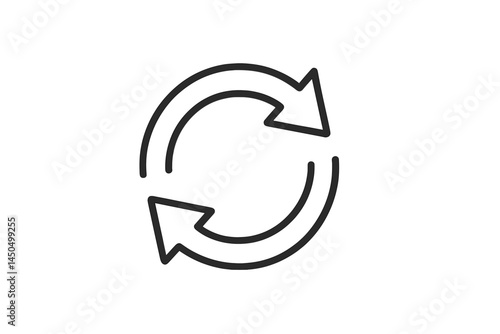 Vector illustration of two arrows in a circular motion representing recycling, sustainability, and reuse in a minimalist style