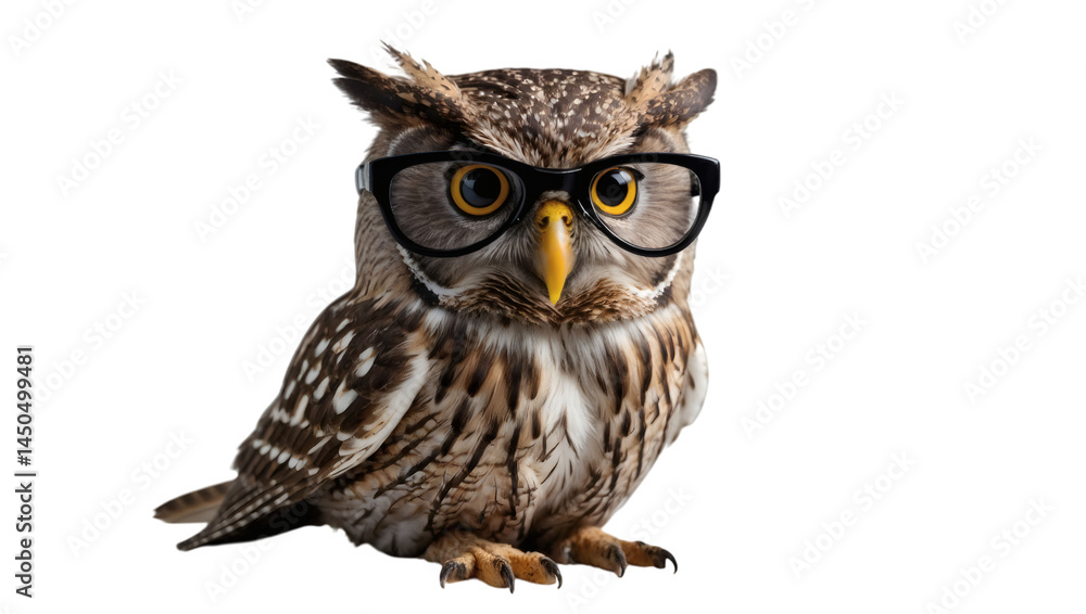 Obraz premium Owl with glasses, isolated on white background