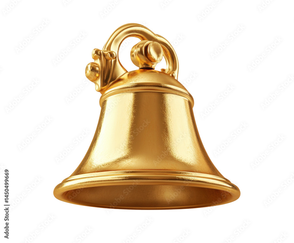 Golden bell ringing celebration event decorative item festive atmosphere isolated on transparent background Golden bell ringing celebration event decorative item festive atmosphere isolated on transparent background