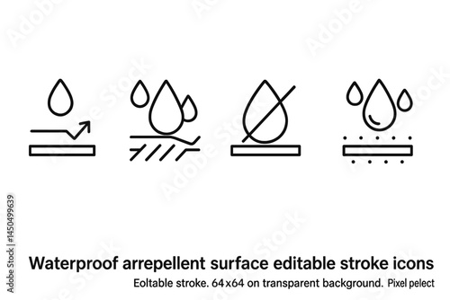 Waterproof surface icons showing water repellency features suitable for various applications