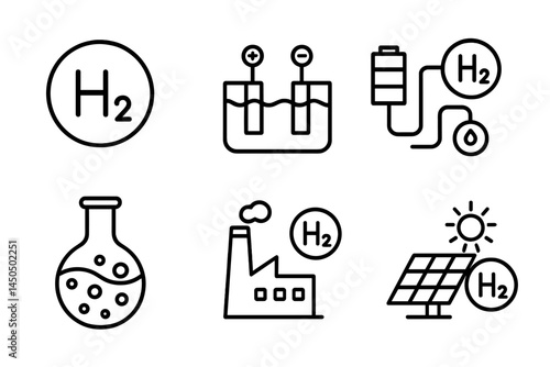 Hydrogen energy concepts illustrated in a flat vector format showcasing various applications and processes