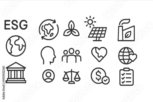 Vector illustration depicting concepts related to environmental, social, and governance themes focusing on sustainability and community engagement