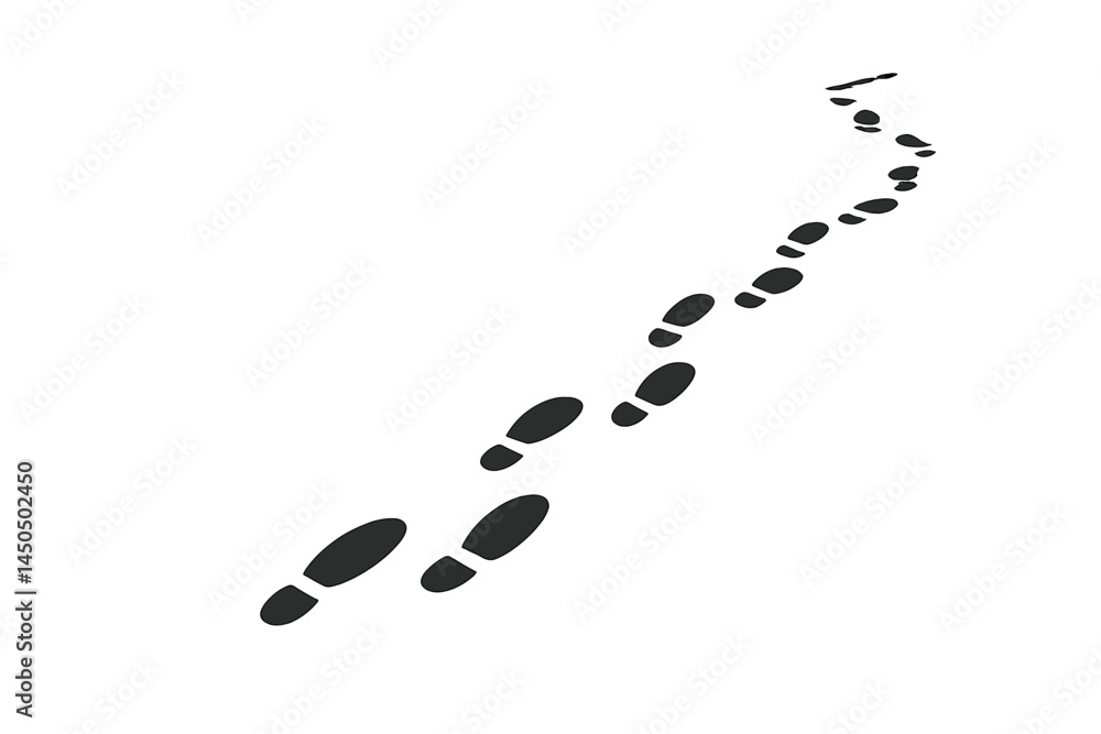 Fototapeta Footprints leading through a snowy landscape on a clear winter day