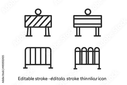 Construction barriers and roadblocks illustrated in flat vector style for urban planning and safety concepts