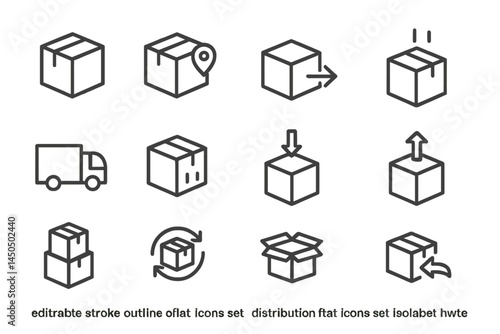 Flat vector illustration of various package icons depicting delivery, handling, and distribution activities