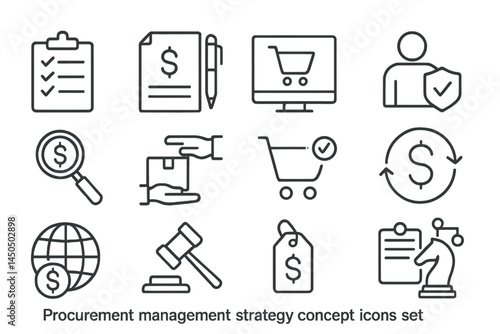 Creative flat vector illustration of procurement management strategy icons for business and commerce