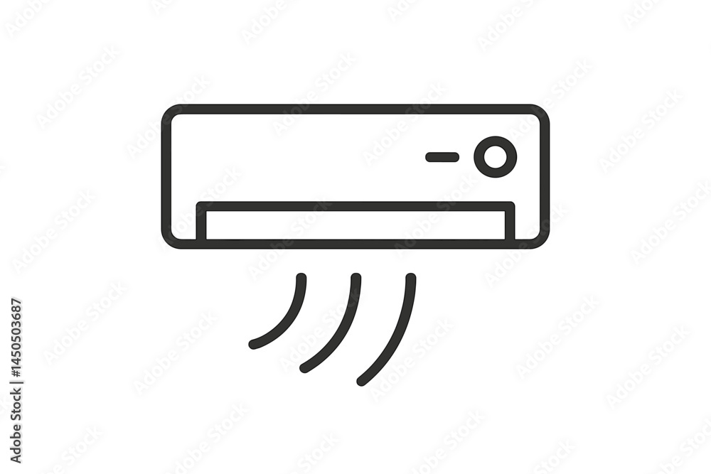 Flat vector illustration of an air conditioning unit with airflow lines indicating cooling Flat vector illustration of an air conditioning unit with airflow lines indicating cooling