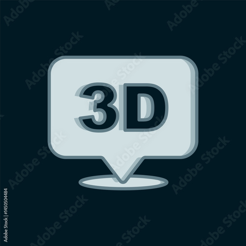 Line 3D word icon isolated on black background. Flat filled outline style with shadow. Vector