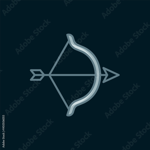 Line Bow and arrow icon isolated on black background. Cupid symbol. Love sign. Happy Valentines day. Flat filled outline style with shadow. Vector