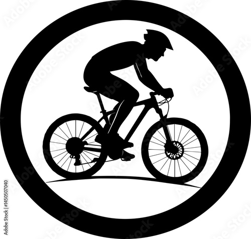 Silhouette of Cyclist Riding Mountain Bike with Helmet