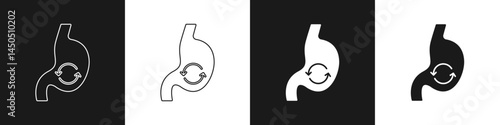 Set Human stomach health icon isolated on black and white background. Vector