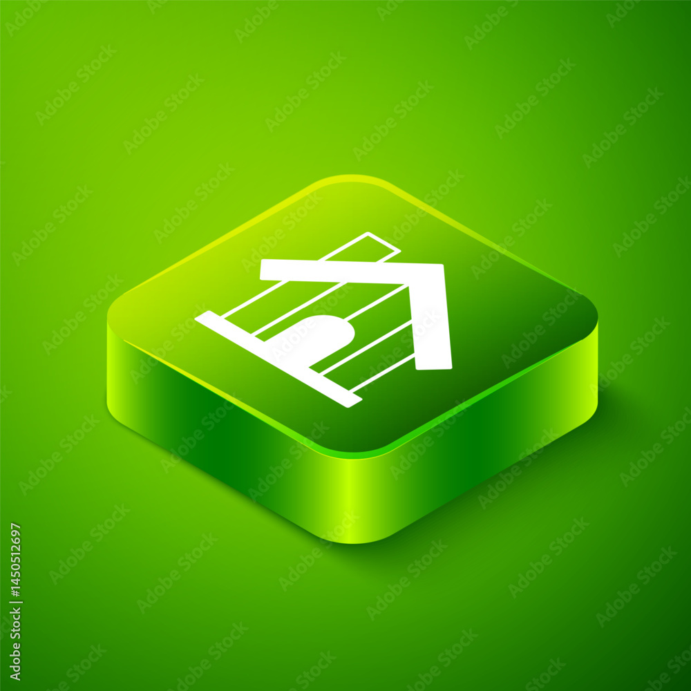 Isometric Farm house icon isolated on green background. Green square button. Vector Isometric Farm house icon isolated on green background. Green square button. Vector