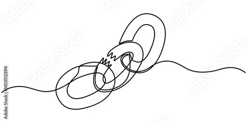 Linear background of chain. One continuous line drawing of a chain. Vector illustration. Chain icon isolated, chain continuous one line drawing.                           