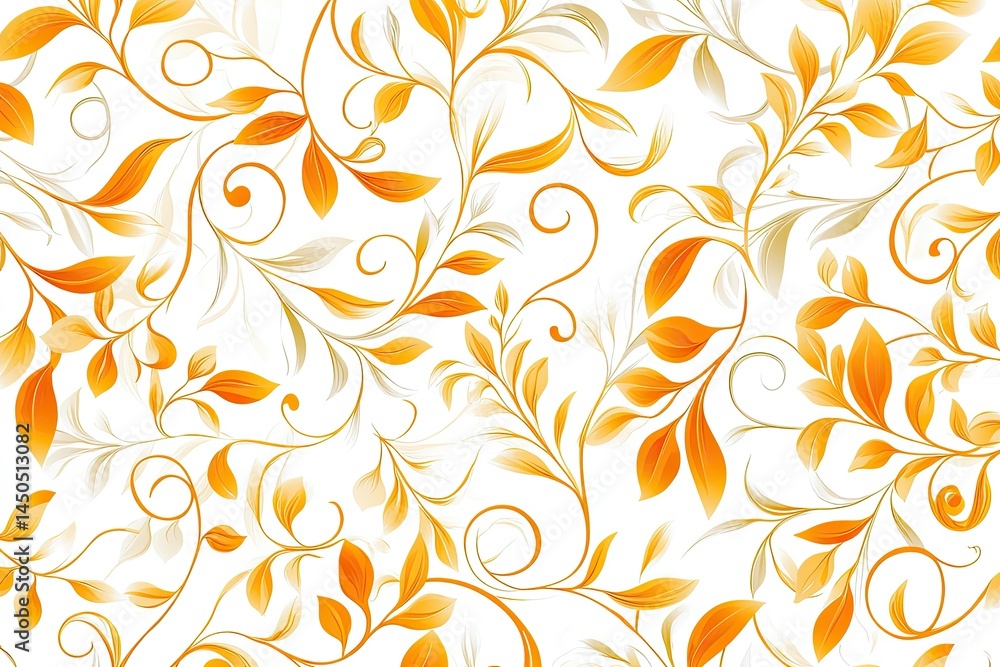 Orange and beige floral pattern on white Orange and beige floral pattern on white