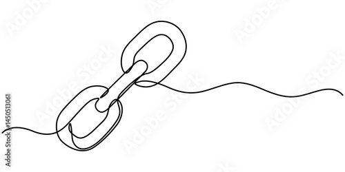 Linear background of chain. One continuous line drawing of a chain. Vector illustration. Chain icon isolated, chain continuous one line drawing.                           