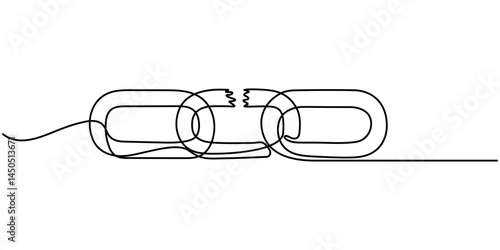Linear background of chain. One continuous line drawing of a chain. Vector illustration. Chain icon isolated, chain continuous one line drawing.                           