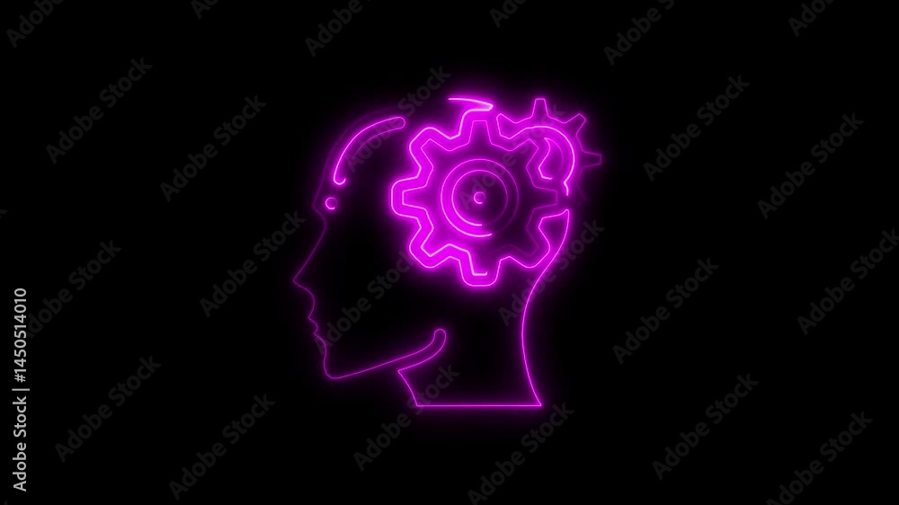 Neon depiction of a mind featuring gears representing the concept of intelligence. Neon depiction of a mind featuring gears representing the concept of intelligence.