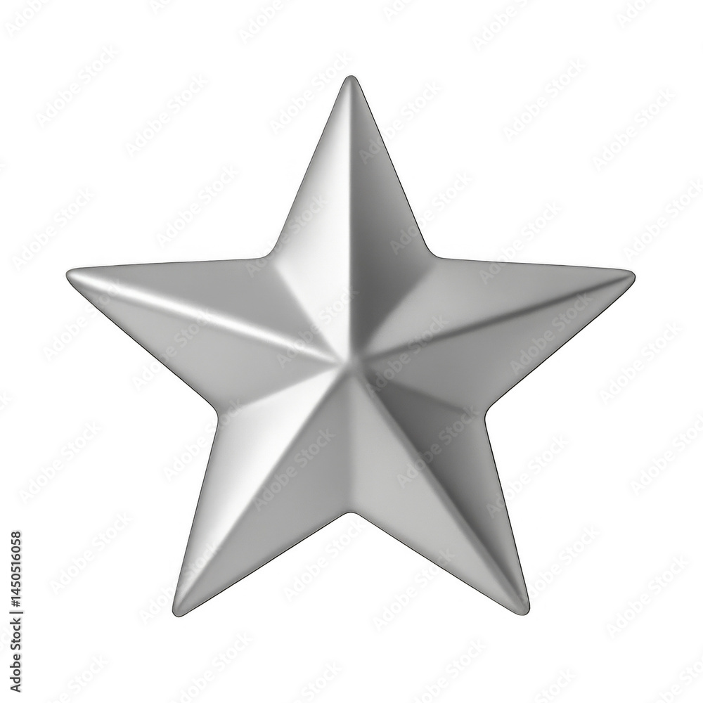 Silver Star Icon: A five-pointed, metallic silver star, rendered in a three-dimensional style, symbolizing achievement, recognition, and excellence. Silver Star Icon: A five-pointed, metallic silver star, rendered in a three-dimensional style, symbolizing achievement, recognition, and excellence.