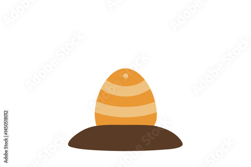 A striped Easter egg partially buried in brown earth illustration graphic