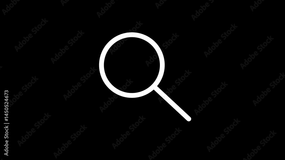 Animated White Magnifying Glass Search Icon on Black Background.Minimal Search Symbol Animation Animated White Magnifying Glass Search Icon on Black Background.Minimal Search Symbol Animation