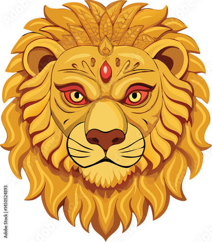 A detailed golden lion head with a majestic mane, symbolizing strength and royalty