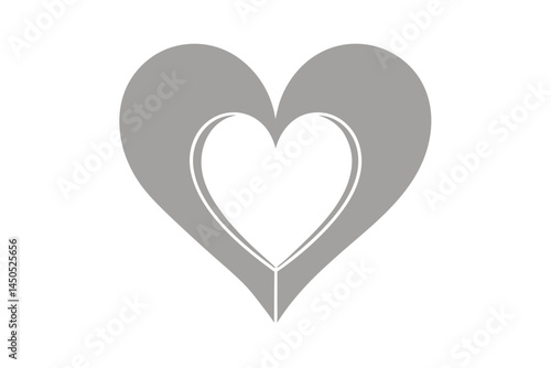 Grey nested hearts floating against a white backdrop creating a love icon