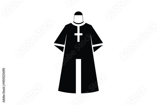 Minimalist Black and White Illustration of a Religious Figure in Robe